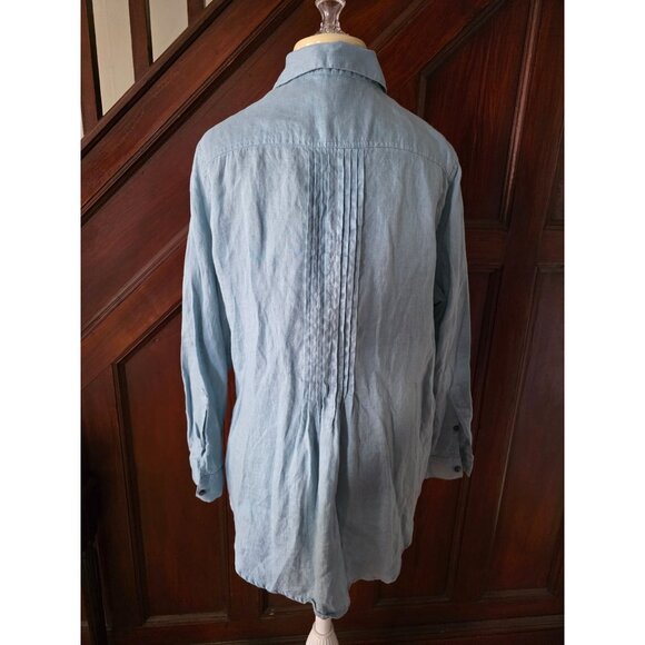 Sundance Womens Pleated Blue Linen Button-Up Shirt PXL - Picture 2 of 7
